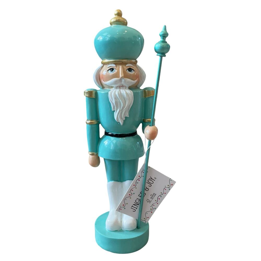 JINGLES & JOY Holiday Christmas Soldier Figure Statue 13in Resin Pastel Aqua New
